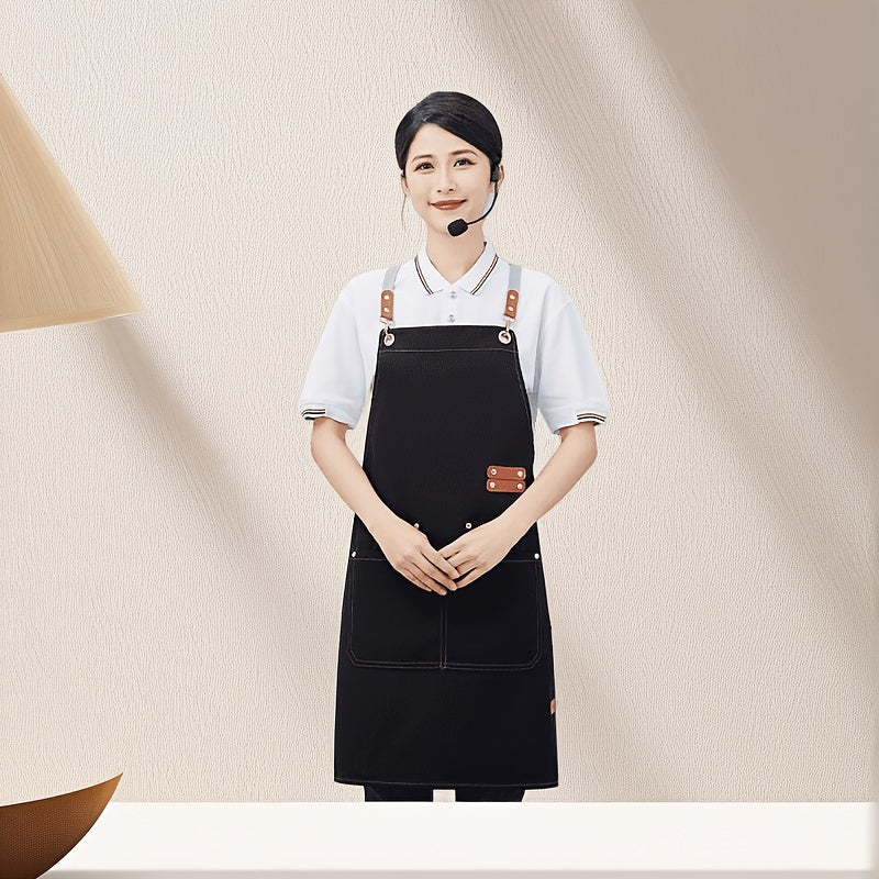 Unisex Canvas Cross-Back Apron with Adjustable Shoulder Straps and Large Pockets for Kitchen Cooking