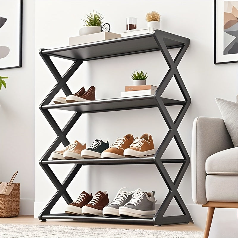 Elegant X-Shaped Metal Shoe Rack - Durable Iron Alloy, Easy Assembly, Space-Saving Design for Home & Dorm, Ideal for Storing Shoes and Accessories, Shoe Storage|Modern Shoe Rack|Durable Construction, Shoe Storage Rack