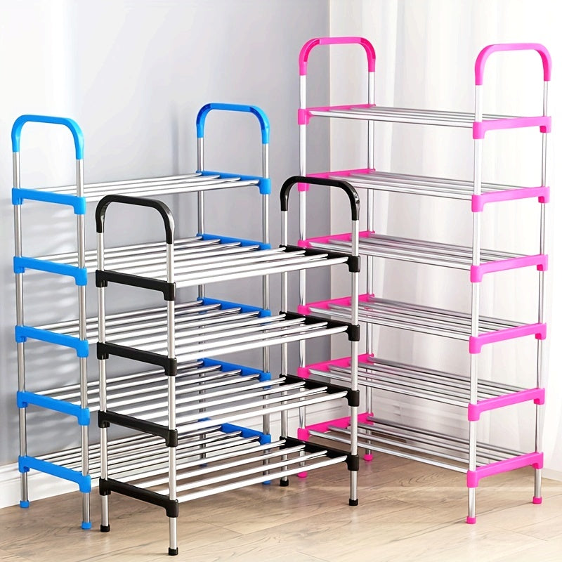 Sturdy Multi-Tier Metal Shoe Rack with Colorful Accents - Easy Assembly, Floor Standing Storage Shelf for Home Organization, Ideal for Shoes & More, Shoe Storage Organizer, Utility Racks
