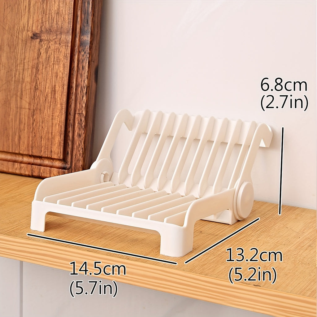 1pc Foldable Dish Rack - Space-Saving Kitchen Organizer, Durable PP Plastic Plate & Bowl Holder with Drainage Design, Compact White Countertop Storage for Small Kitchens, Minimalist Design | Practical Design