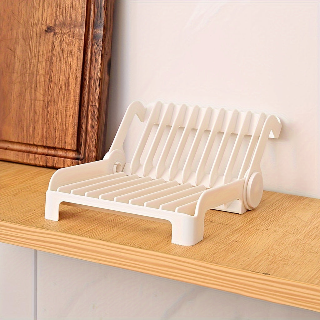 1pc Foldable Dish Rack - Space-Saving Kitchen Organizer, Durable PP Plastic Plate & Bowl Holder with Drainage Design, Compact White Countertop Storage for Small Kitchens, Minimalist Design | Practical Design