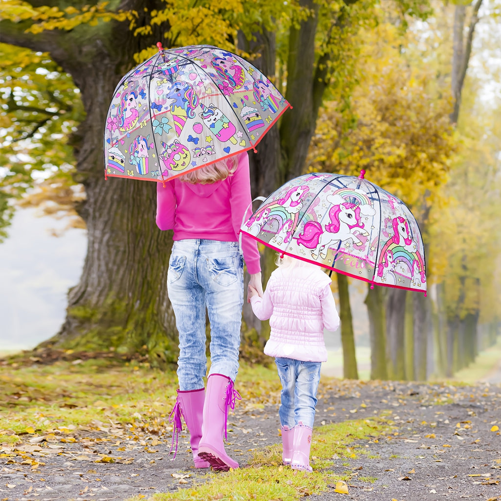 2pcs Parapluies à Bulles Licorne, Ouverture Automatique, 8 Barres, Manche en Fibre de Carbone & PE, Auvent en PVC Hydrofuge, Manche Courbé Facile à Tenir pour Garçons et Filles