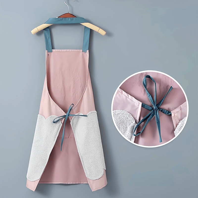 One Kitchen Apron Featuring a Hand Wipe Pocket - Ideal for Cooking, Gardening, And Home Tasks - Made from Durable PVC Material, Easy to Clean, And Requires No Batteries.