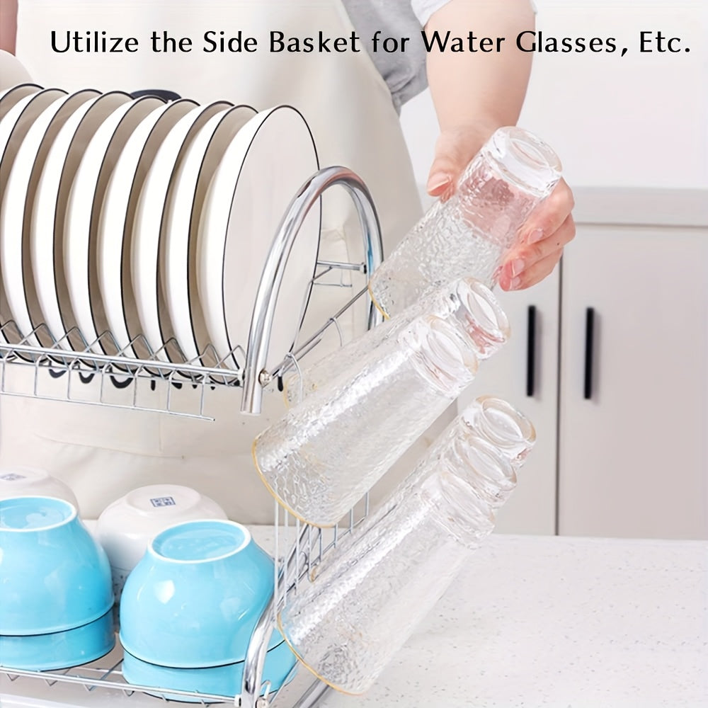 Dual-Tier S-Shaped Stainless Steel Dish Rack - Space-Saving, Countertop Kitchen Organizer for Plates and Bowls, Easy Assembly, Durable Iron Frame, Kitchen Storage Solution|Sleek Metal Rack|Stainless Steel Rack