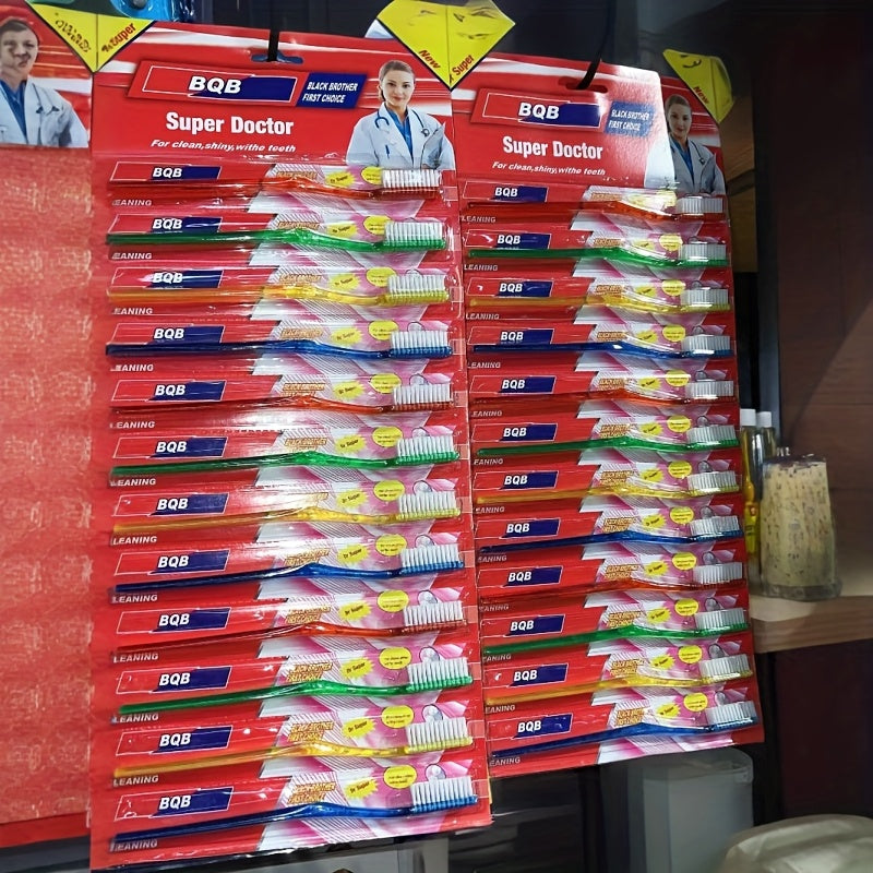 1 lot de 12 brosses à dents pour adultes, têtes longues, poils moyens, brosses à dents anti-taches et protection des gencives