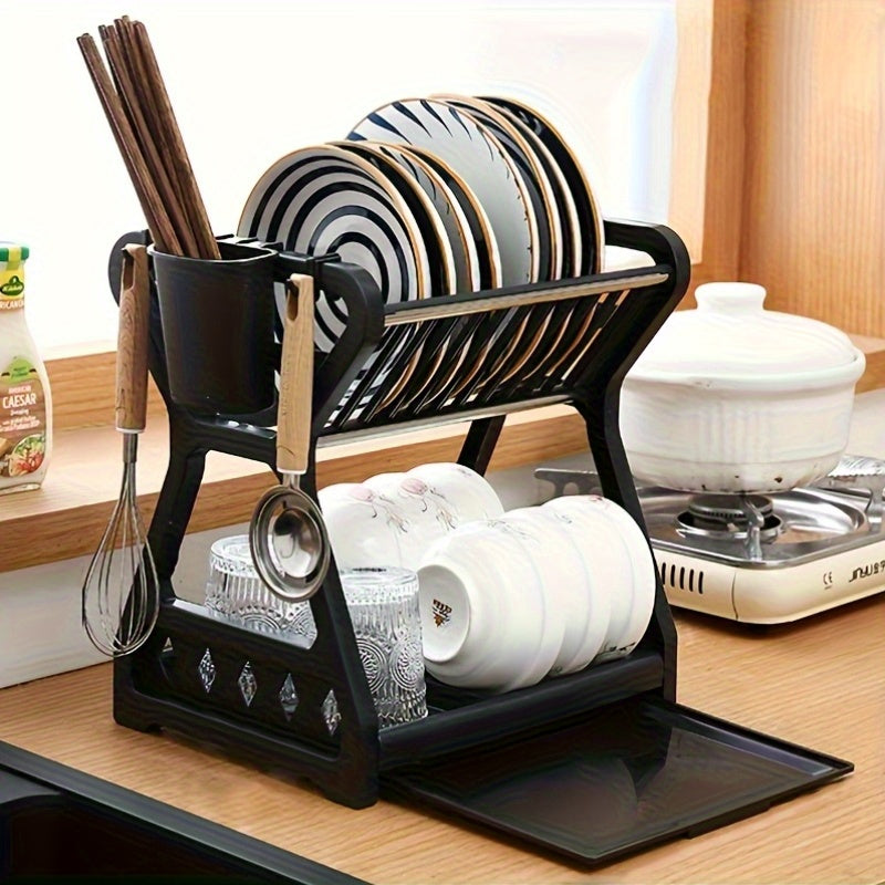 Kitchen Dish Storage Rack, with Utensil Rack, Cutting Board Holder and Cup Storage, Suitable for Dishes, Bowls and Cooking Tools, Can Be Used in Four Seasons