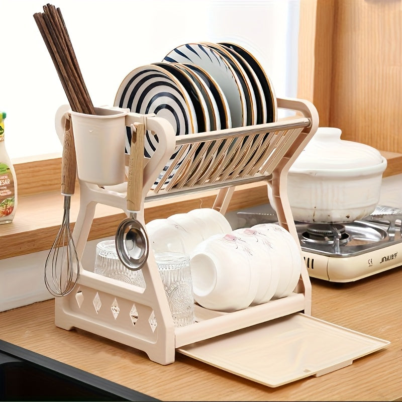 Kitchen Dish Storage Rack, with Utensil Rack, Cutting Board Holder and Cup Storage, Suitable for Dishes, Bowls and Cooking Tools, Can Be Used in Four Seasons