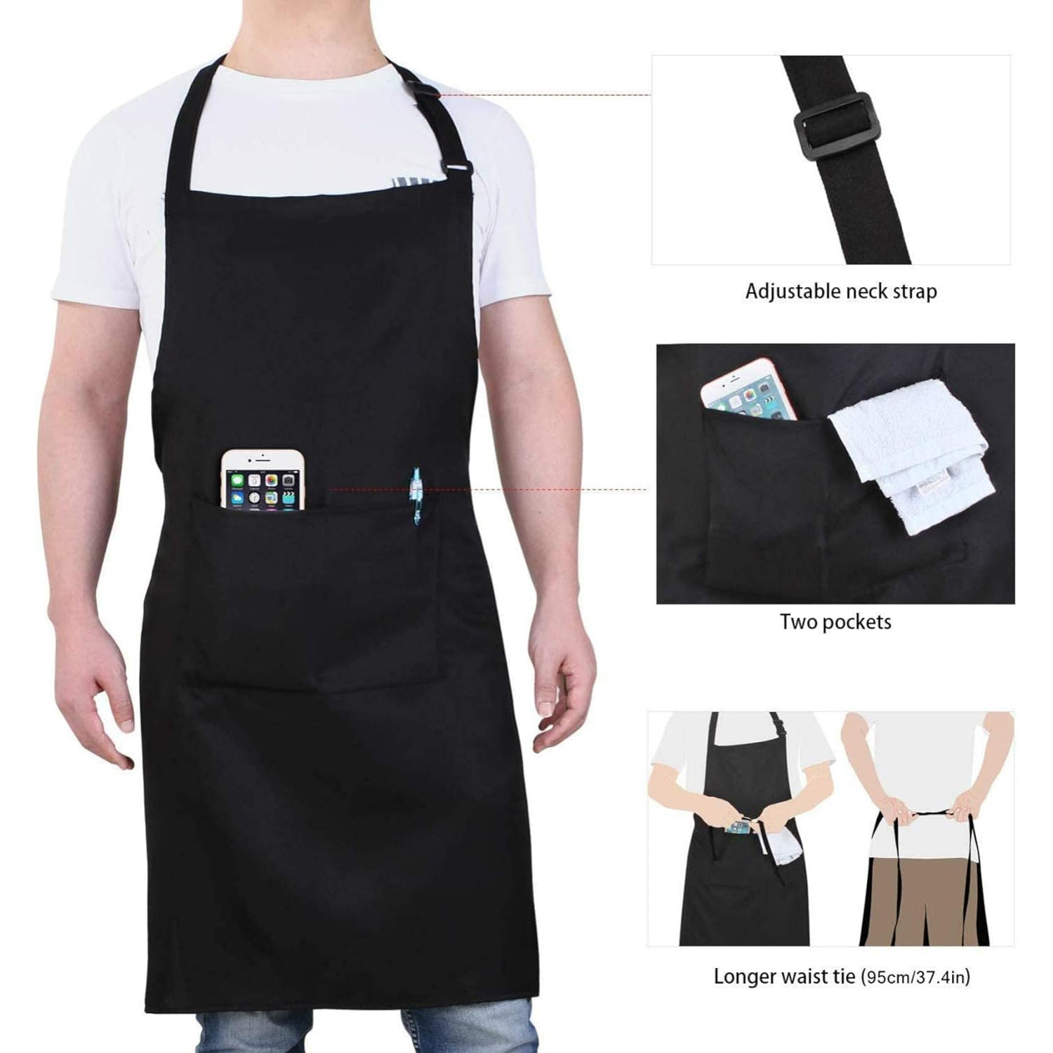Adjustable Professional Chef Apron with Pockets - Durable Polyester, Lightweight & Breathable - Perfect for Cooking, Grilling, and Baking - Unisex Design for Men and Women, Baking Essentials|Professional Chef Style|Durable Apro