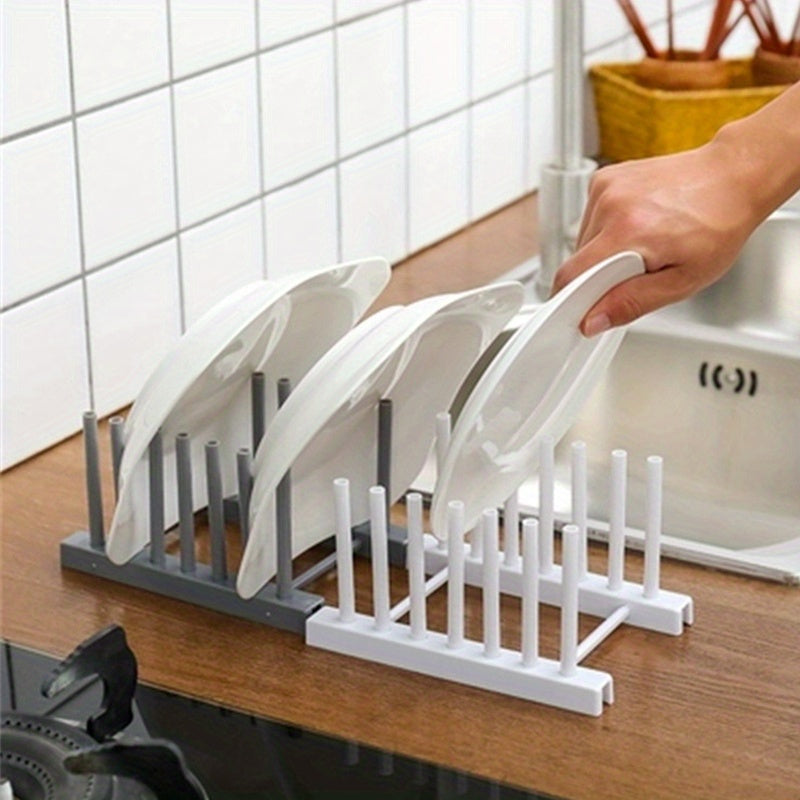 1pc Plastic Dish and Bowl Rack with Removable Storage - Kitchen Drainage Organizer for Plates, Pots, and Covers