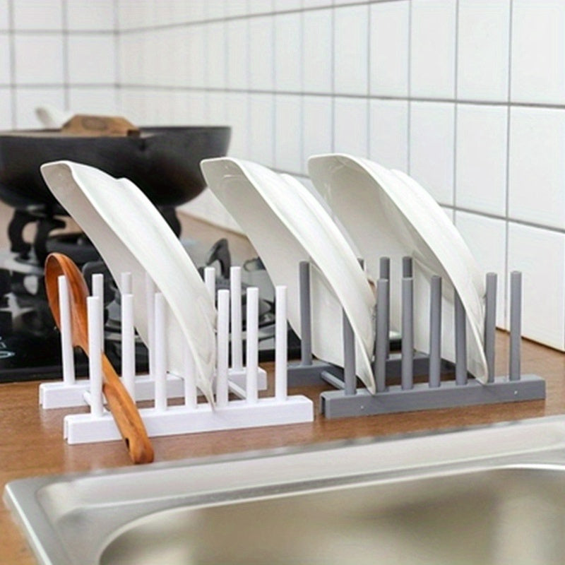 1pc Plastic Dish and Bowl Rack with Removable Storage - Kitchen Drainage Organizer for Plates, Pots, and Covers