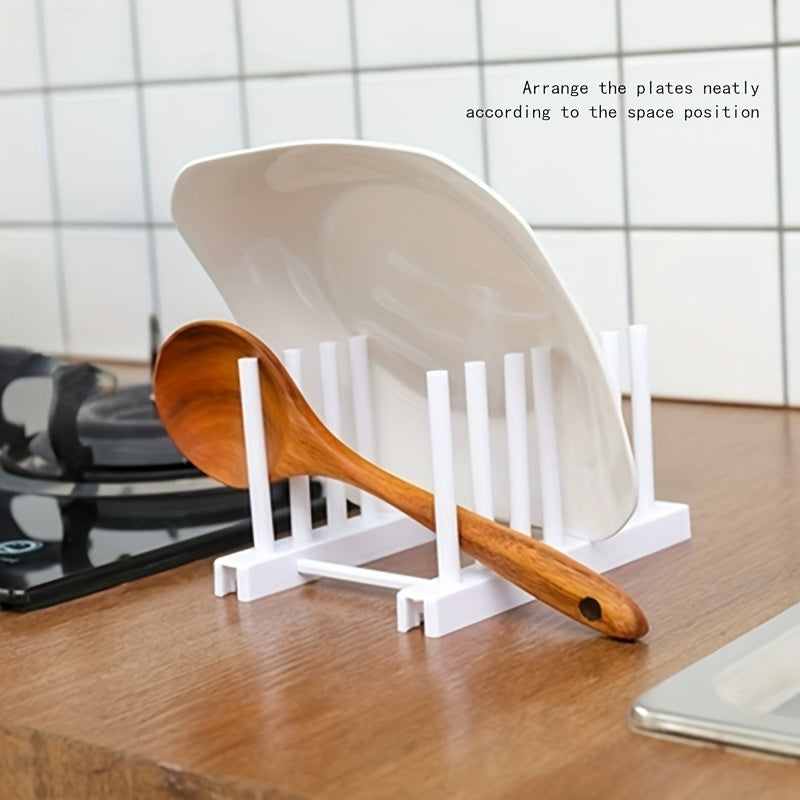 1pc Plastic Dish and Bowl Rack with Removable Storage - Kitchen Drainage Organizer for Plates, Pots, and Covers