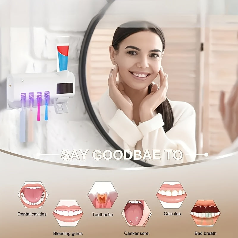 1pc Brosse à dents, distributeur de dentifrice intelligent mural à 4 fentes, support mural pour brosse à dents, accessoires de salle de bain, porte-brosse à dents, support de brosse à dents sans perçage avec kit distributeur de dentifrice à presser