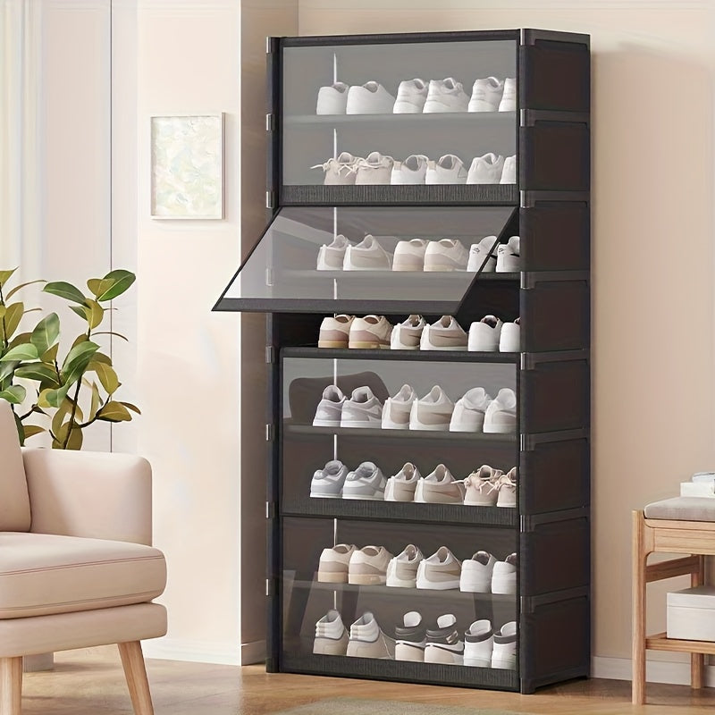 5-Tier Oversized Shoe Rack - Transparent Carbon Steel Modern Shoe Storage Organizer with Sturdy Metal Frame, Multi-Layer Design for Bedroom, Garage, Office - Space-Saving Durable Shoe Cabinet, Shoe Organizer Storage, Bedroom Organizer, Sleek Material