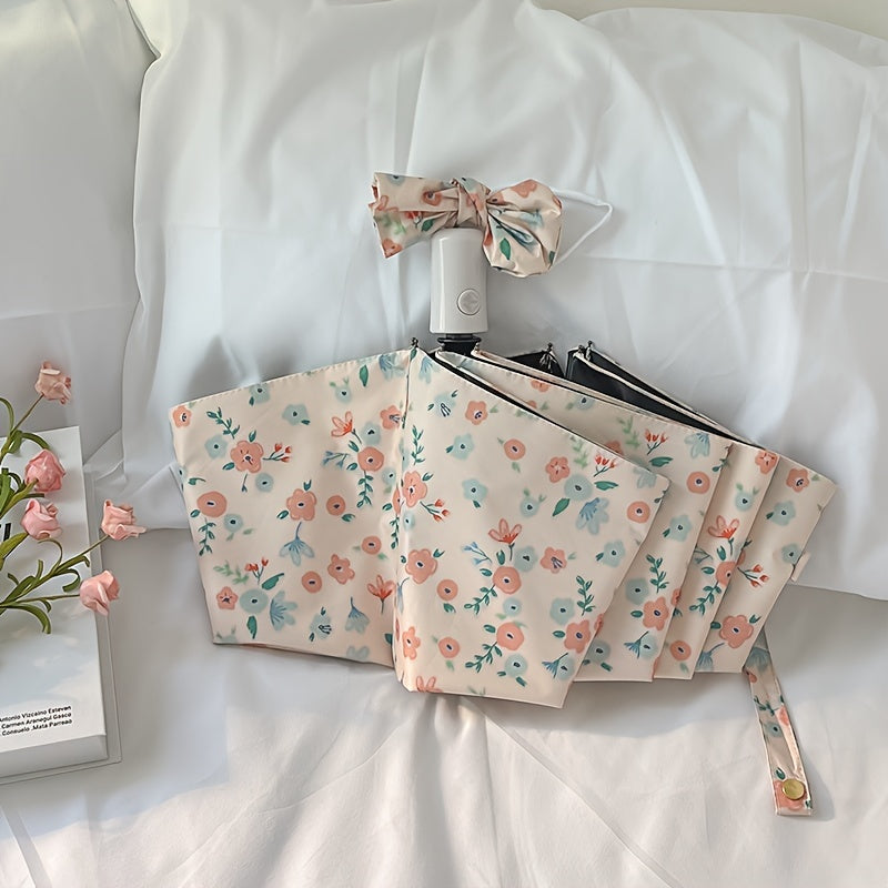 Parapluie pliant à motif floral Partysu, léger et portable, imperméable à 8 baleines, protection solaire, équipement de pluie pour les déplacements quotidiens, parapluie de voyage à main.