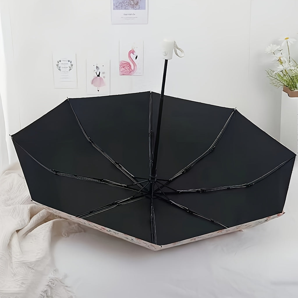 Parapluie pliant à motif floral Partysu, léger et portable, imperméable à 8 baleines, protection solaire, équipement de pluie pour les déplacements quotidiens, parapluie de voyage à main.
