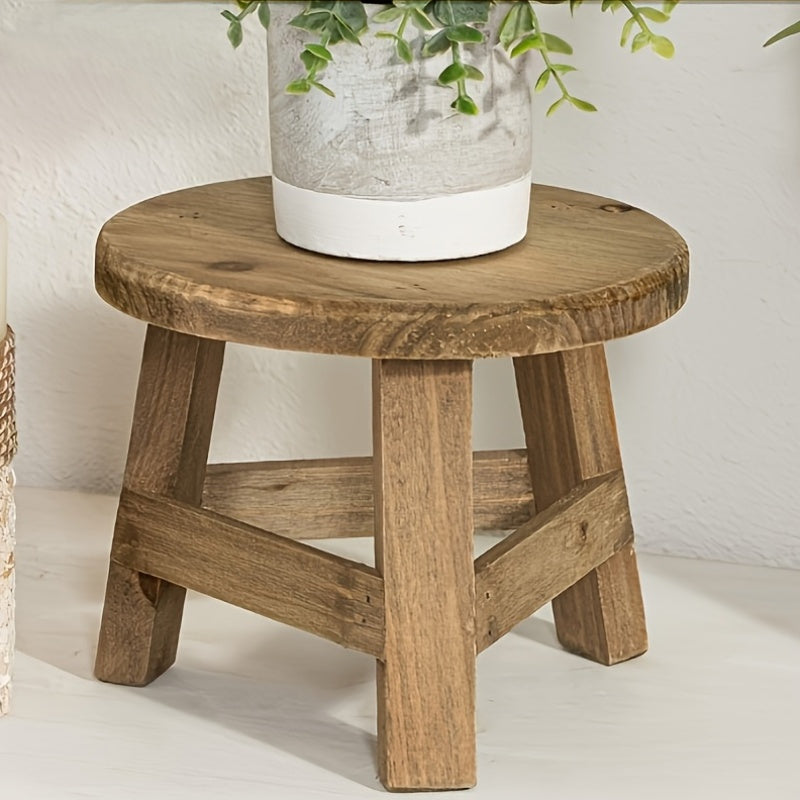 Modern Wooden Round Pedestal Stool - Mini Display Stand for Succulent & Plant - Decorative High Stool for Balcony, Patio, and Home Decor, Gift for Mother'S Day, Home Decor Stool | Natural Wooden Finish | Durable Wooden Stool