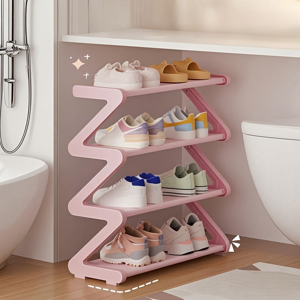 4-Tier Z-Shaped Shoe Rack – Space-Saving, Multi-Layer Storage Organizer for Bathroom, Dorm, or Small Apartment – Easy Assembly, Under 27\