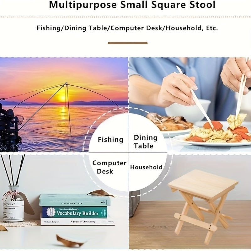 1pc Solid Wood Folding Camping Chair, Portable Small Folding Stool, Ultra-Lightweight Design Fishing Bench for Garden, Beach, Camping, Home Use, No Assembly Required Natural Color, Walnut