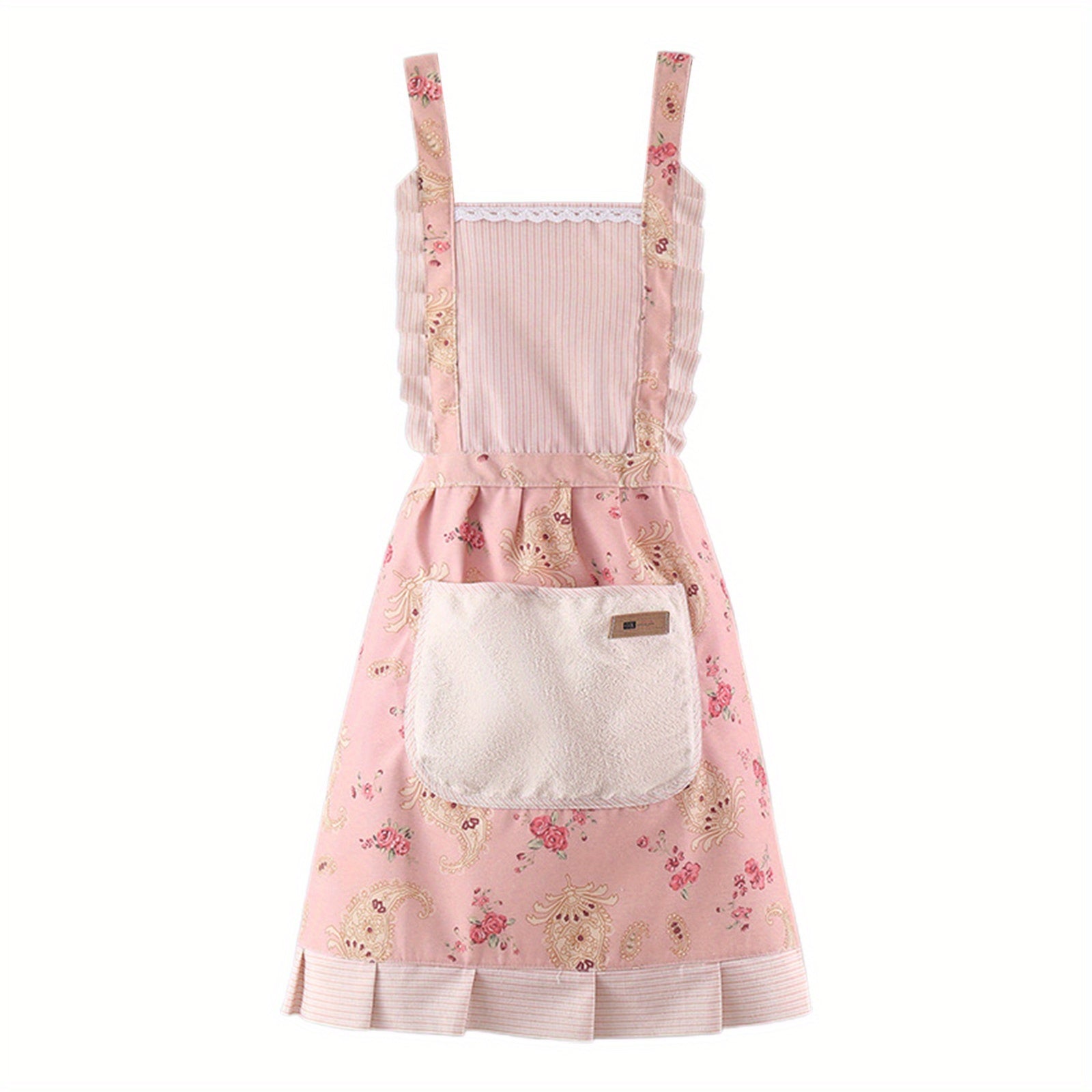 Women Kitchen Aprons Waist Strap Floral Cooking Baking Cleaning Apron with One Big Pocket