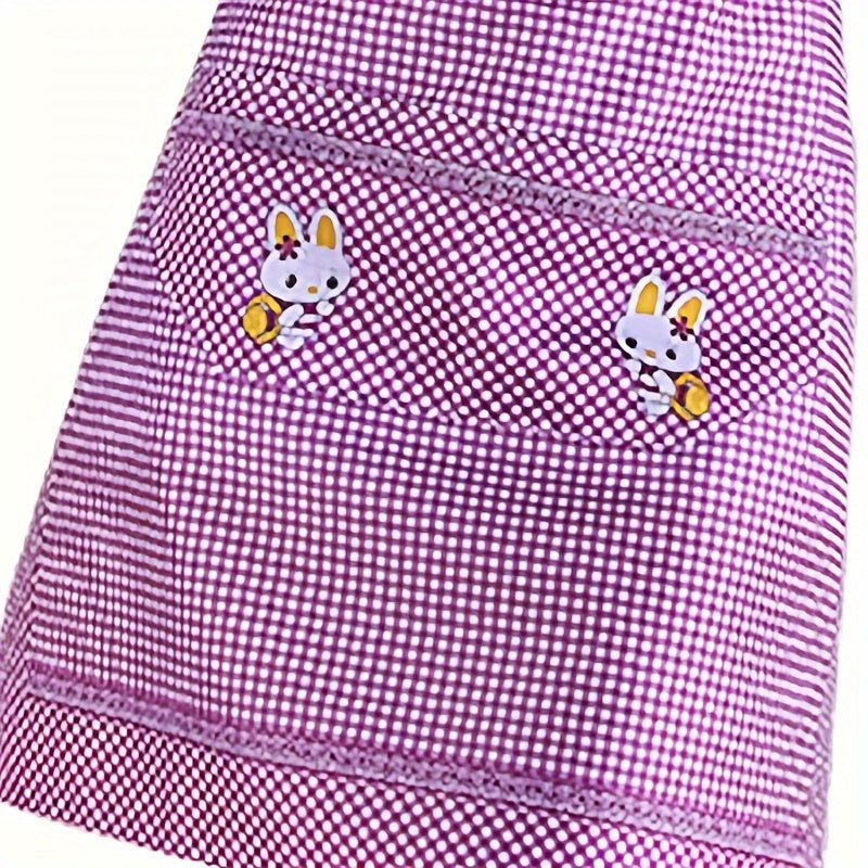 1pc Cute Bunny Apron - Stylish Purple & White Checkered Design with Rabbit Ears, Breathable Polyester for Cooking and Dining, Kitchen Wear