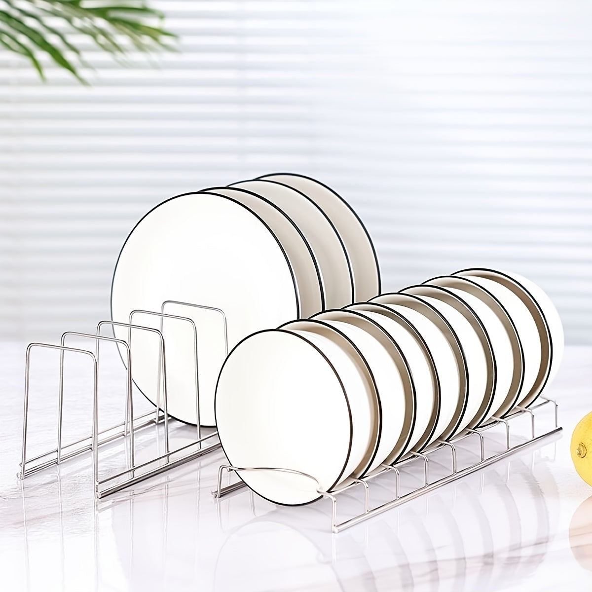 2pcs Stainless Steel Dish Rack for Kitchen - Multi-Tiered Plate and Bowl Organizer with Drainage, Space-Saving Countertop Storage for Dishes, Utensils, and Cookware, Dish Drying Rack