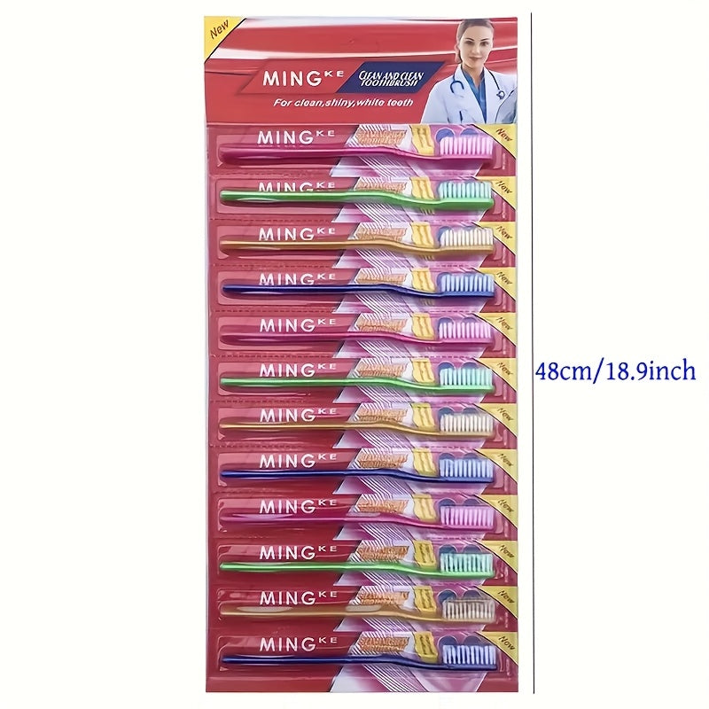 1 lot de 12 brosses à dents pour adultes, têtes longues, poils moyens, brosses à dents anti-taches et protection des gencives