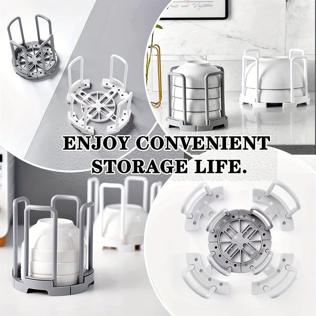 1pc Adjustable Plastic Kitchen Dish Rack, Detachable\u002FRetractable, Space-Saving, Moisture-Proof Plate and Bowl Storage Organizer, 5.83in*5.51in