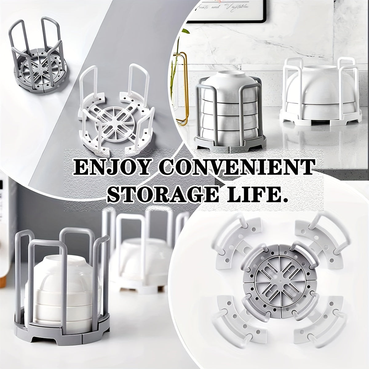 1pc Adjustable Plastic Kitchen Dish Rack, Detachable\u002FRetractable, Space-Saving, Moisture-Proof Plate and Bowl Storage Organizer, 5.83in*5.51in