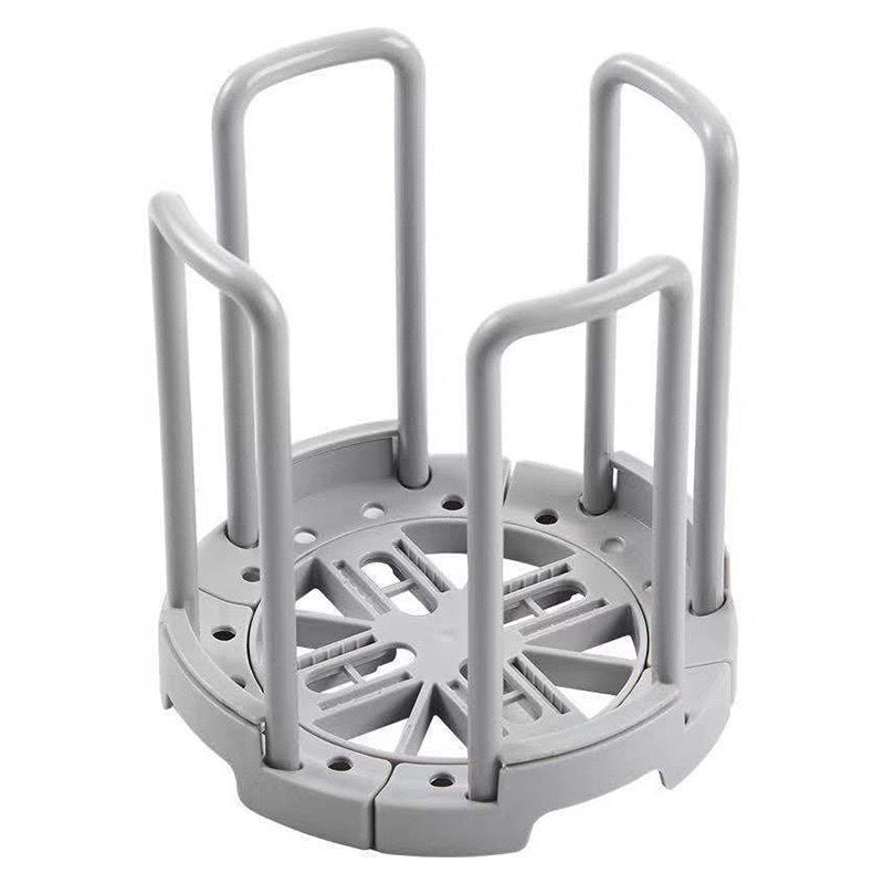 1pc Adjustable Kitchen Dish Rack, Rotatable Multi-Functional Bowl Storage Organizer, Plastic Material, with 4pcs Double-Layer Steel Wire Dish Cloths and Draining System