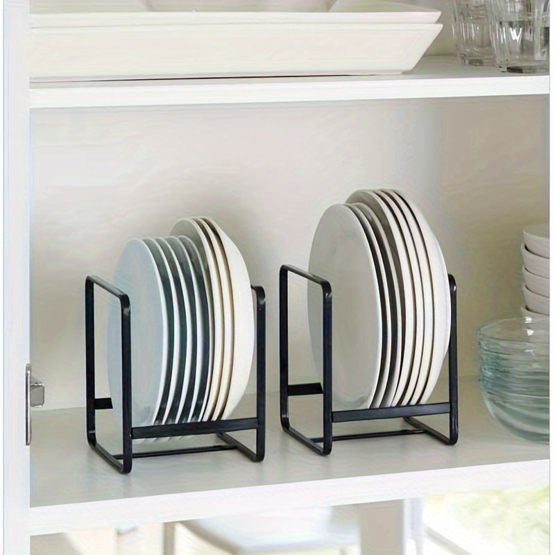 Space-Saving Iron Dish Rack - Black, Rust-Resistant Kitchen Organizer for Plates & Bowls, Countertop Storage Solution