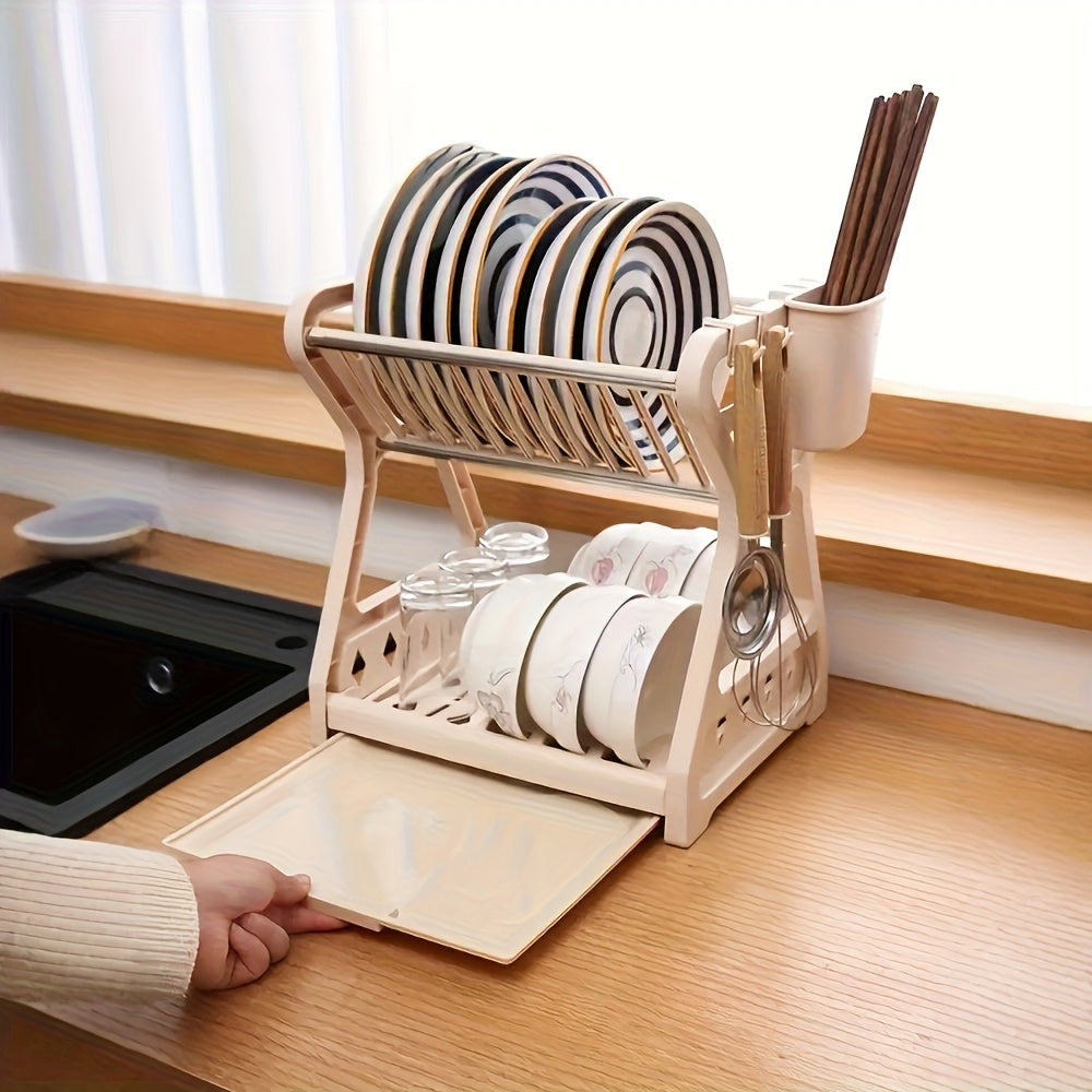 Kitchen Dish Storage Rack, with Utensil Rack, Cutting Board Holder and Cup Storage, Suitable for Dishes, Bowls and Cooking Tools, Can Be Used in Four Seasons