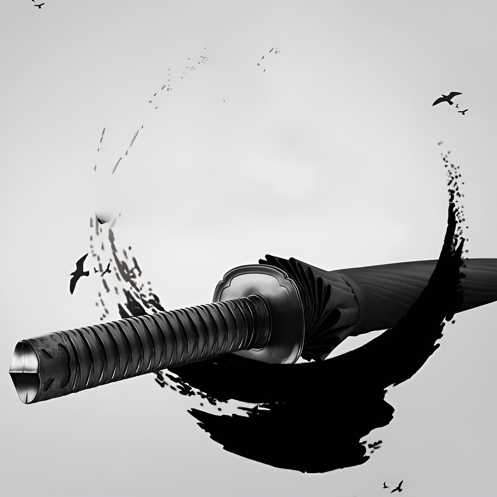 Parapluie à Manche Épée de Samouraï Créatif - Parapluie Pliant Coupe-Vent à 16 Nervures, Ouverture\u002FFermeture Semi-Automatique, Dôme Durable en 190T & Cadre en Fibre de Verre, Portable pour Voyage & Cadeau d'Anniversaire, Noir Élégant, Design Compact