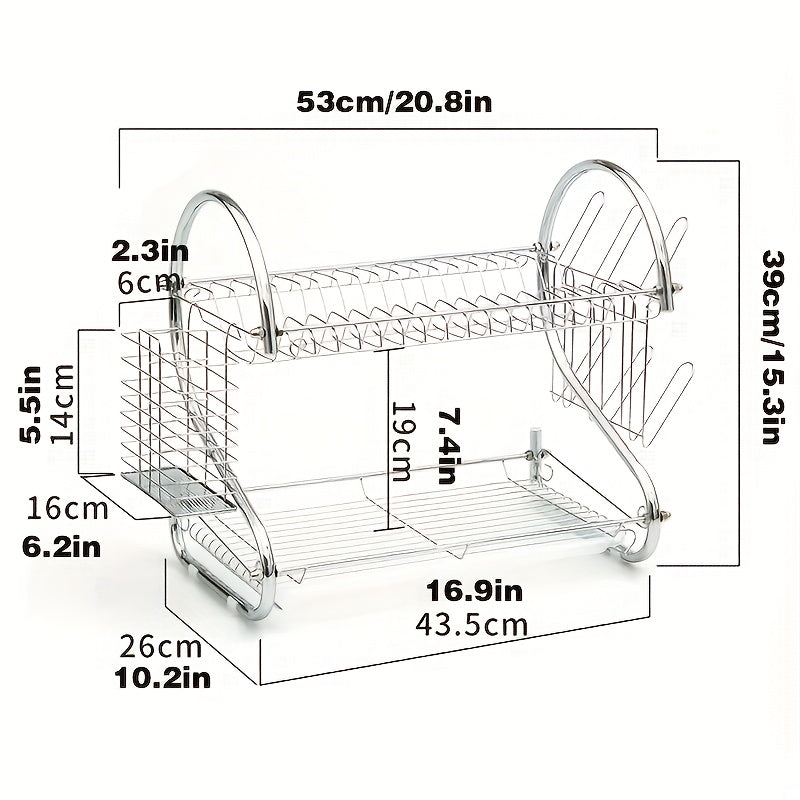 Dual-Tier S-Shaped Stainless Steel Dish Rack - Space-Saving, Countertop Kitchen Organizer for Plates and Bowls, Easy Assembly, Durable Iron Frame, Kitchen Storage Solution|Sleek Metal Rack|Stainless Steel Rack