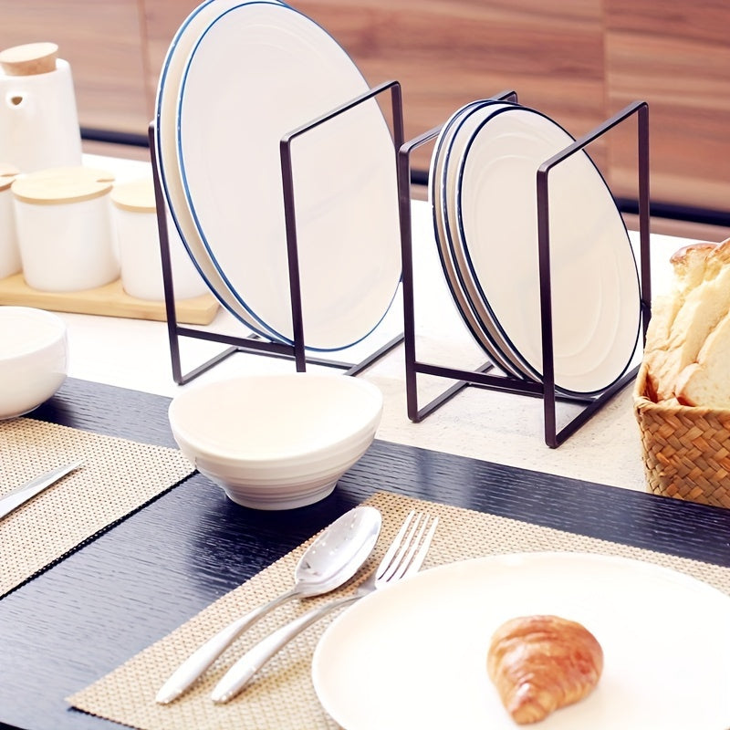 Space-Saving Iron Dish Rack - Black, Rust-Resistant Kitchen Organizer for Plates & Bowls, Countertop Storage Solution