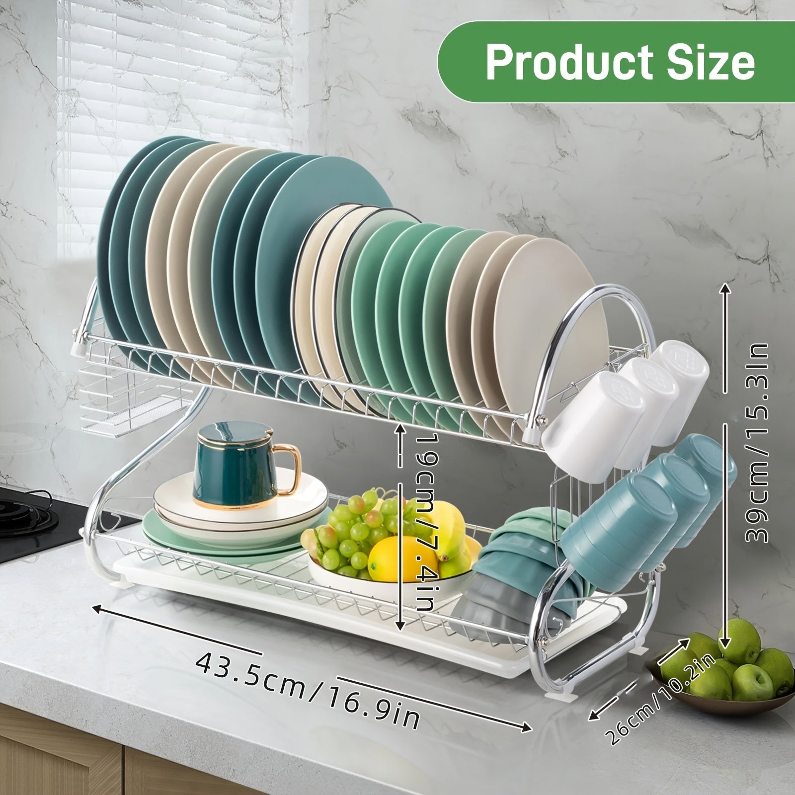 Dual-Tier S-Shaped Stainless Steel Dish Rack - Space-Saving, Countertop Kitchen Organizer for Plates and Bowls, Easy Assembly, Durable Iron Frame, Kitchen Storage Solution|Sleek Metal Rack|Stainless Steel Rack