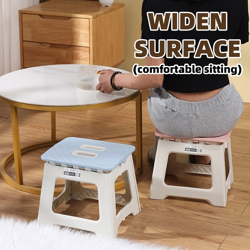 Blue Square Folding Stool, 661.39LB Thick Plastic, Portable & Lightweight, Expandable Storage, High Load-Bearing Capacity, No Battery Needed, for Outdoor Camping & Home Use