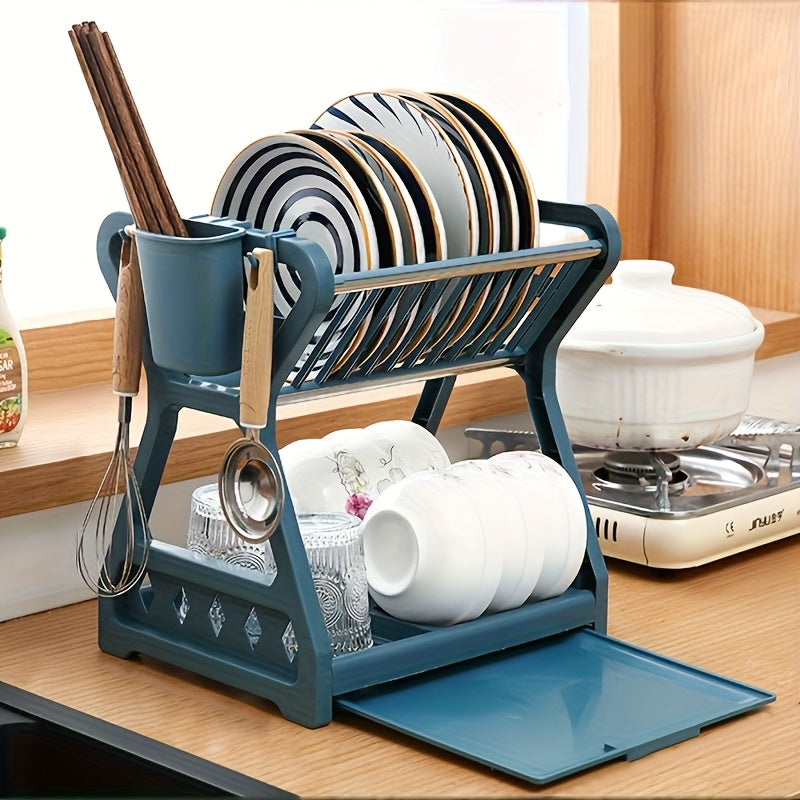 Kitchen Dish Storage Rack, with Utensil Rack, Cutting Board Holder and Cup Storage, Suitable for Dishes, Bowls and Cooking Tools, Can Be Used in Four Seasons