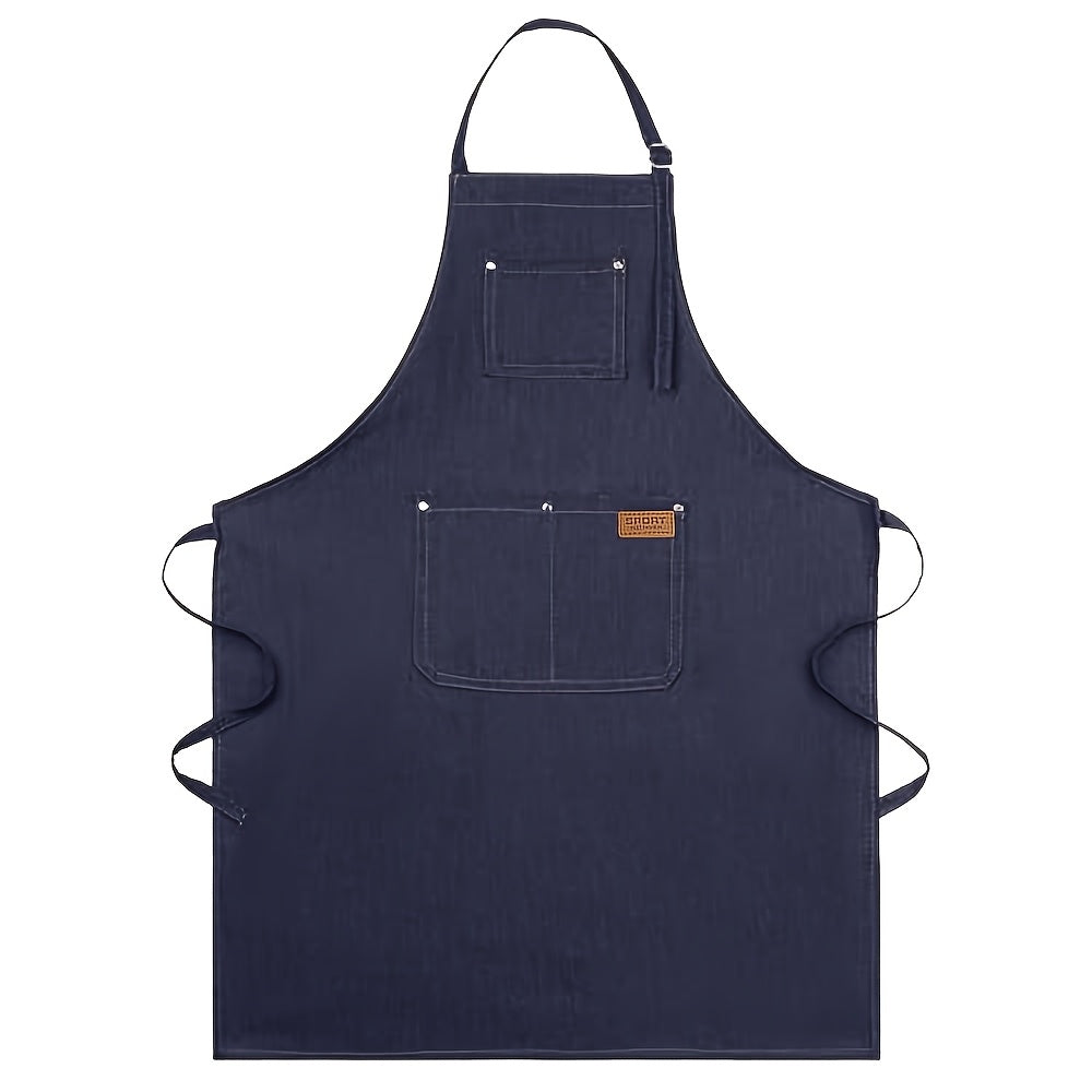 Denim Apron with Pockets - Durable Jean Canvas for Kitchen, Hairdressing & Work