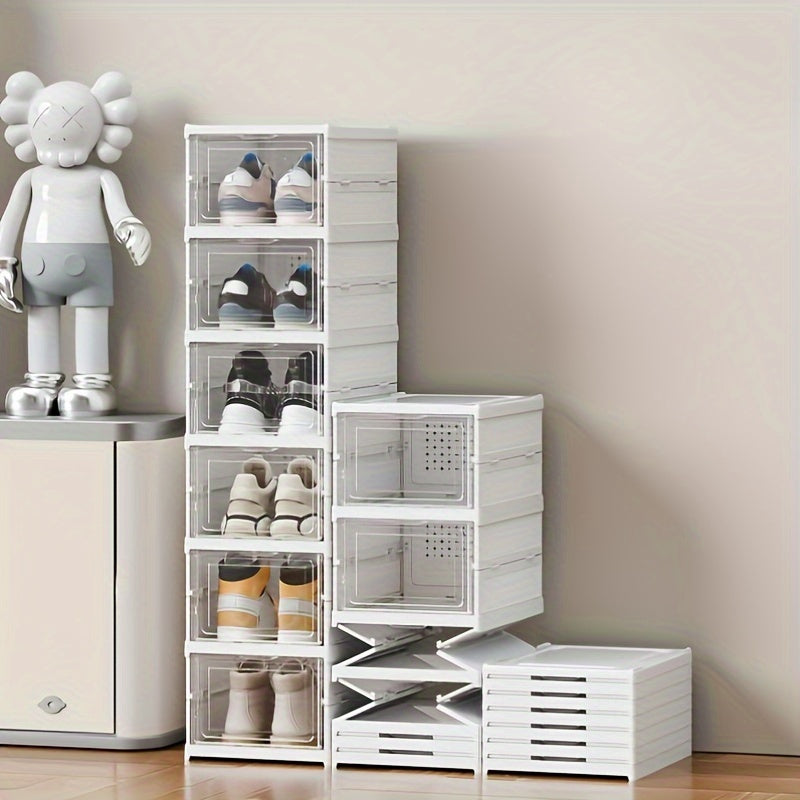 1-Layer or Multi-Layer Foldable Shoe Storage Box, Space-Saving Stackable Shoe Organizer, Dustproof Shoe Container, Multifunctional Shoe Rack Suitable for Home, Bedroom, Dormitory - No Assembly Required