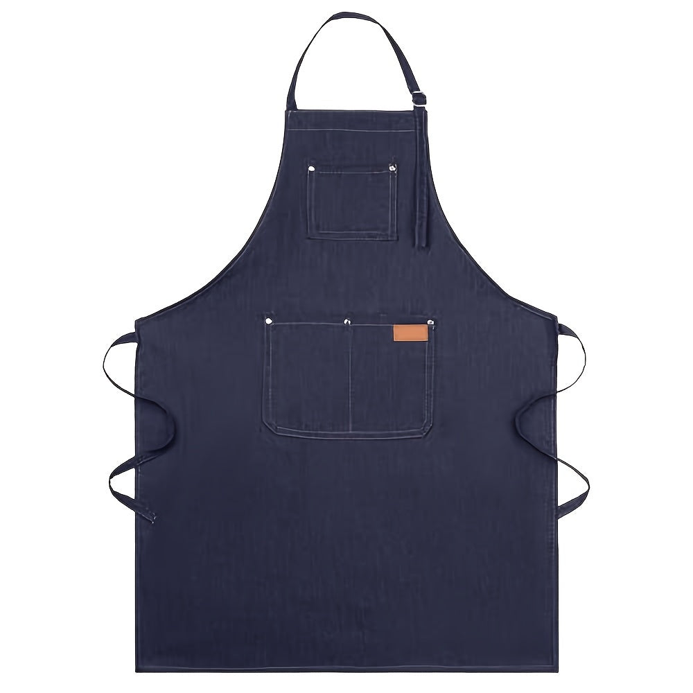 Denim Apron with Pockets - Durable Jean Canvas for Kitchen, Hairdressing & Work