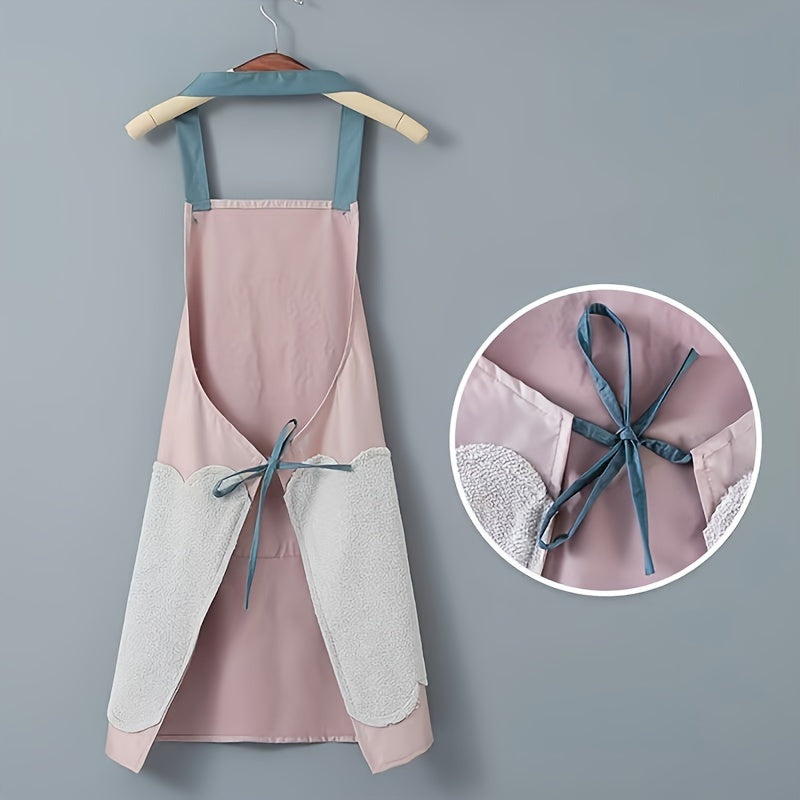 One Kitchen Apron Featuring a Hand Wipe Pocket - Ideal for Cooking, Gardening, And Home Tasks - Made from Durable PVC Material, Easy to Clean, And Requires No Batteries.