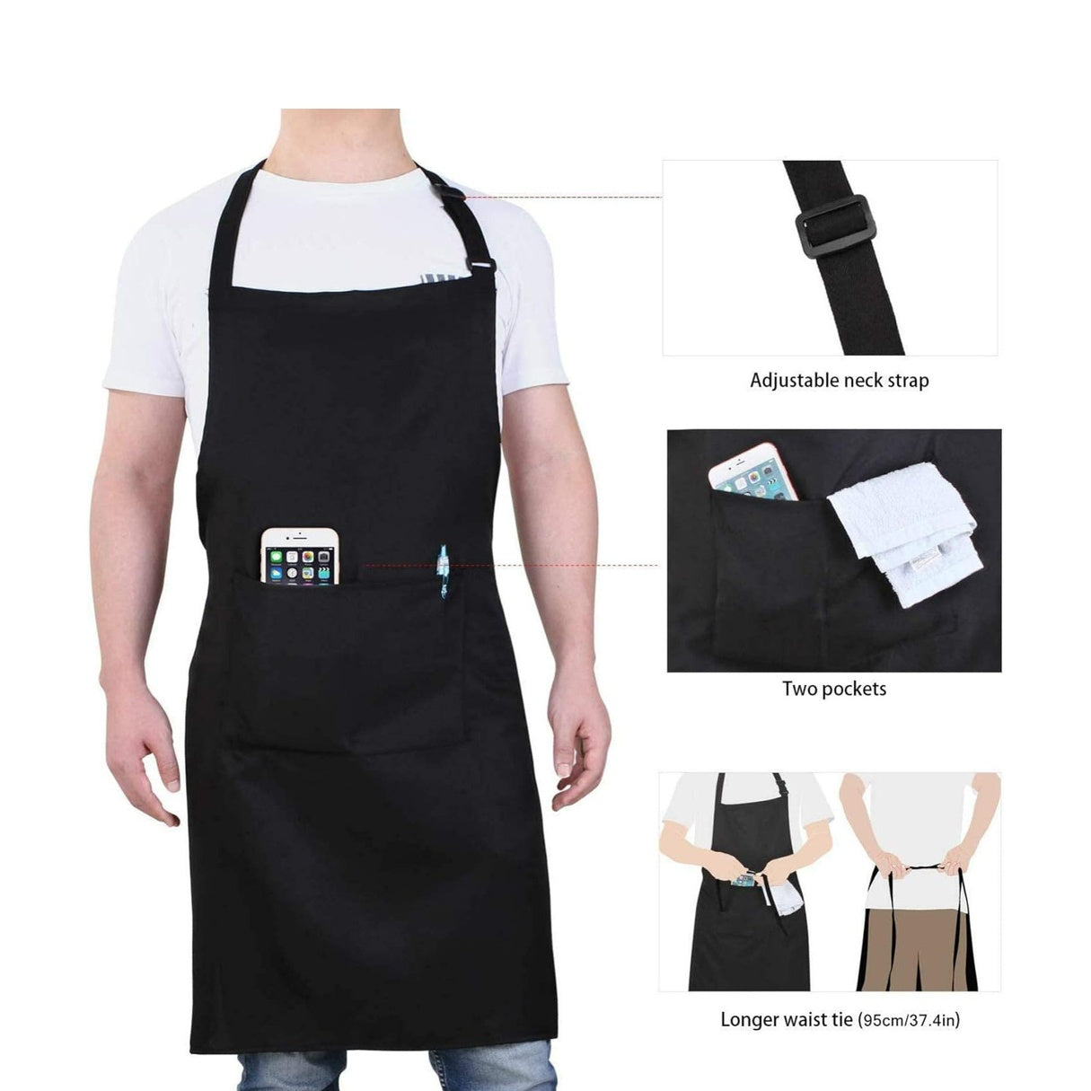 Adjustable Professional Chef Apron with Pockets - Durable Polyester, Lightweight & Breathable - Perfect for Cooking, Grilling, and Baking - Unisex Design for Men and Women, Baking Essentials|Professional Chef Style|Durable Apro
