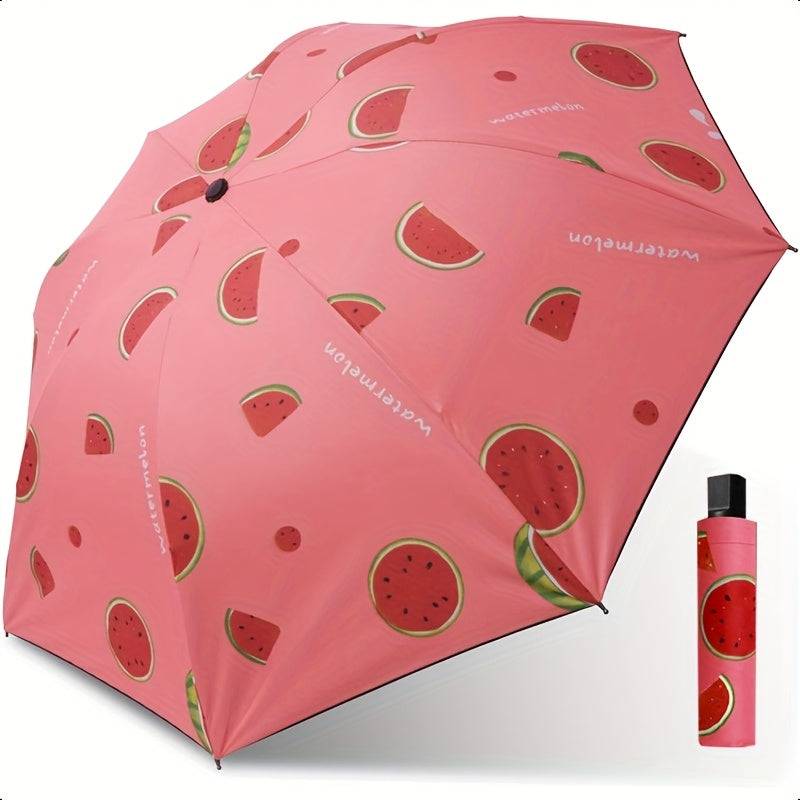 Parapluie pliant compact avec design de tranche de melon - Imperméable, protection UV, coupe-vent, parapluie de voyage portable avec cadre en métal, séparation sèche\u002Fliquide, équipement de pluie compact, favori des étudiants, parapluie mignon