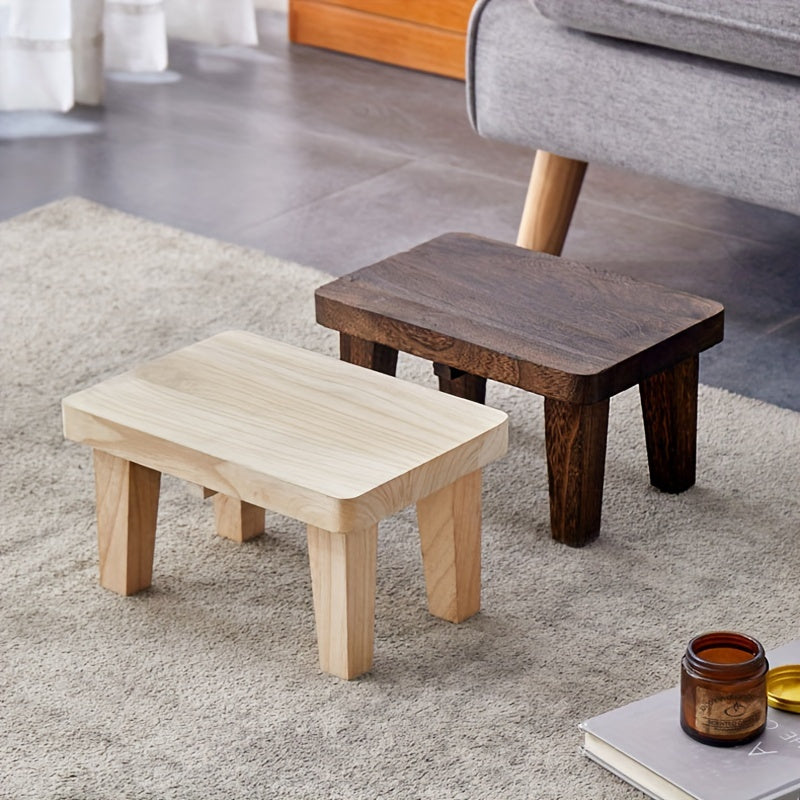 1pc Solid Wood Retro Square Stool - Japanese Style Low Seat, Footstool for Living Room and Bedroom, No Cushion