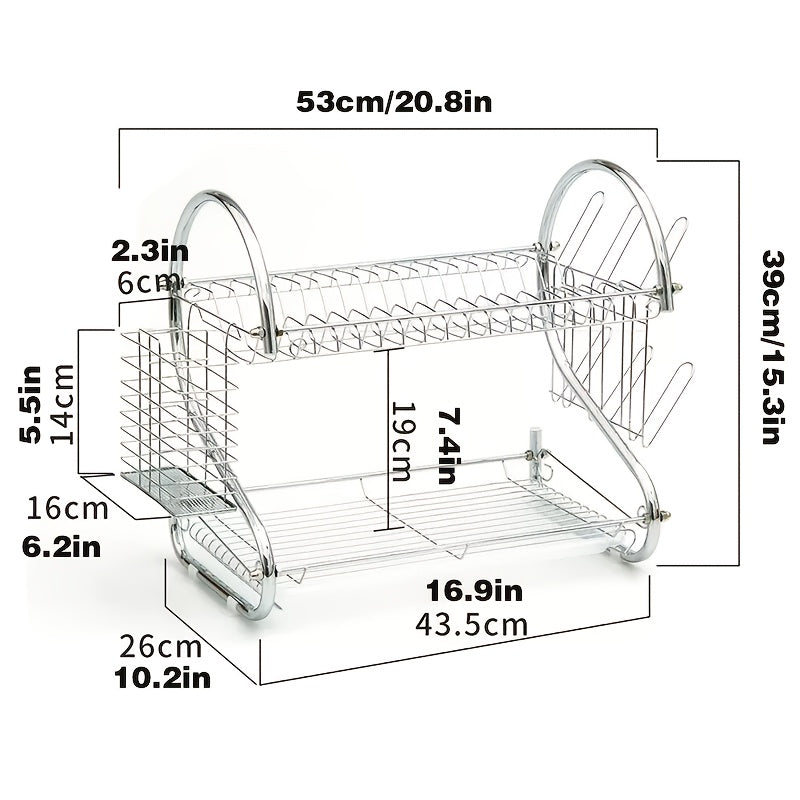 Dual-Tier S-Shaped Stainless Steel Dish Rack - Space-Saving, Countertop Kitchen Organizer for Plates and Bowls, Easy Assembly, Durable Iron Frame, Kitchen Storage Solution|Sleek Metal Rack|Stainless Steel Rack