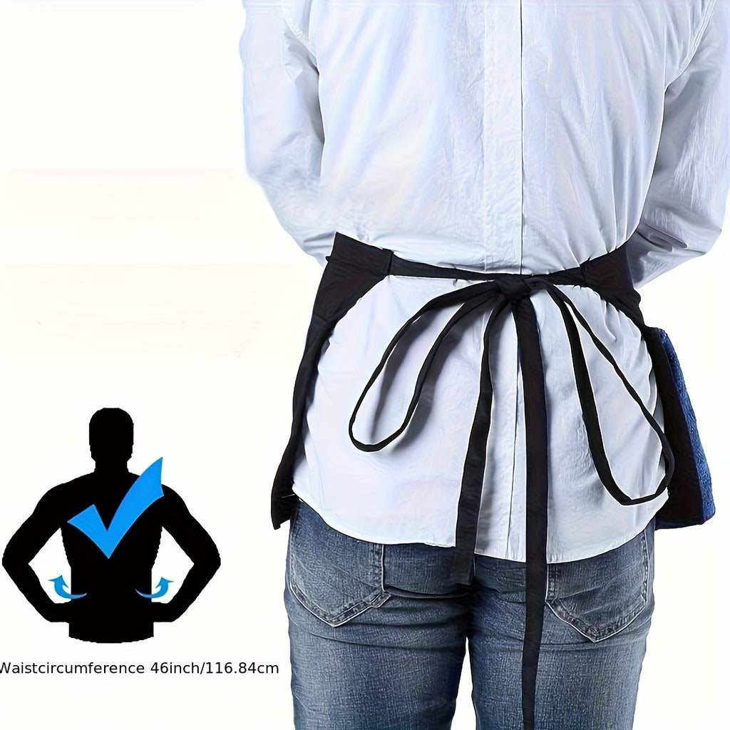 1pc Black Server Apron with 3 Pockets - Oil-Resistant Half Body Waist Skirt for Waitresses, Chefs, and Gardeners - Ideal for Cooking, Baking, and Seamstress Work