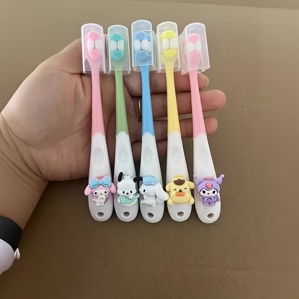 Set of 5 Sanrio Hello Kitty Toothbrushes: Adorable Manual Toothbrush Featuring a Soft Brush Head with a Cartoon Character Design.