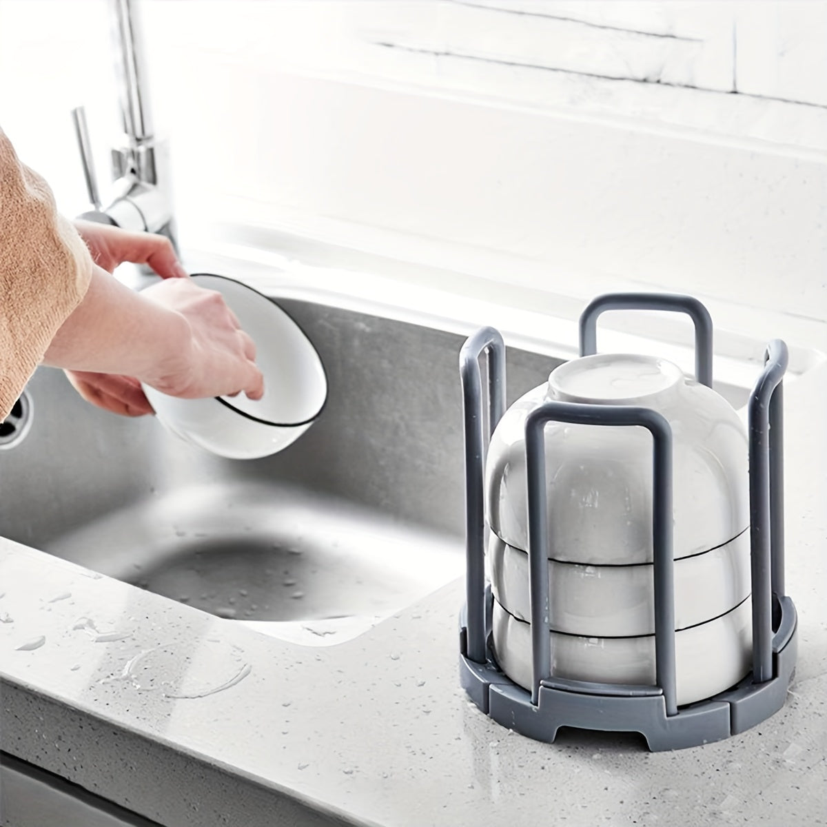 1pc Adjustable Plastic Kitchen Dish Rack, Detachable\u002FRetractable, Space-Saving, Moisture-Proof Plate and Bowl Storage Organizer, 5.83in*5.51in