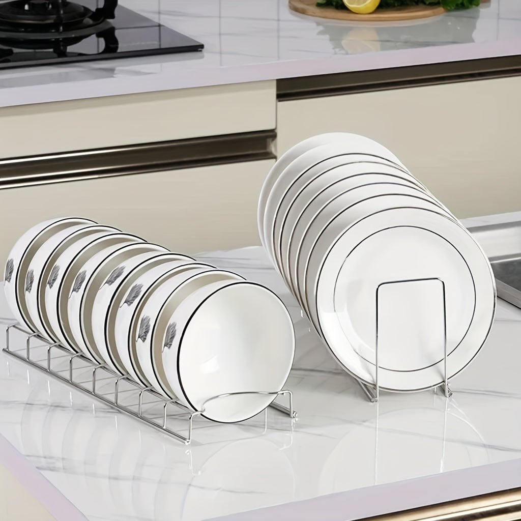 2pcs Stainless Steel Dish Rack for Kitchen - Multi-Tiered Plate and Bowl Organizer with Drainage, Space-Saving Countertop Storage for Dishes, Utensils, and Cookware, Dish Drying Rack