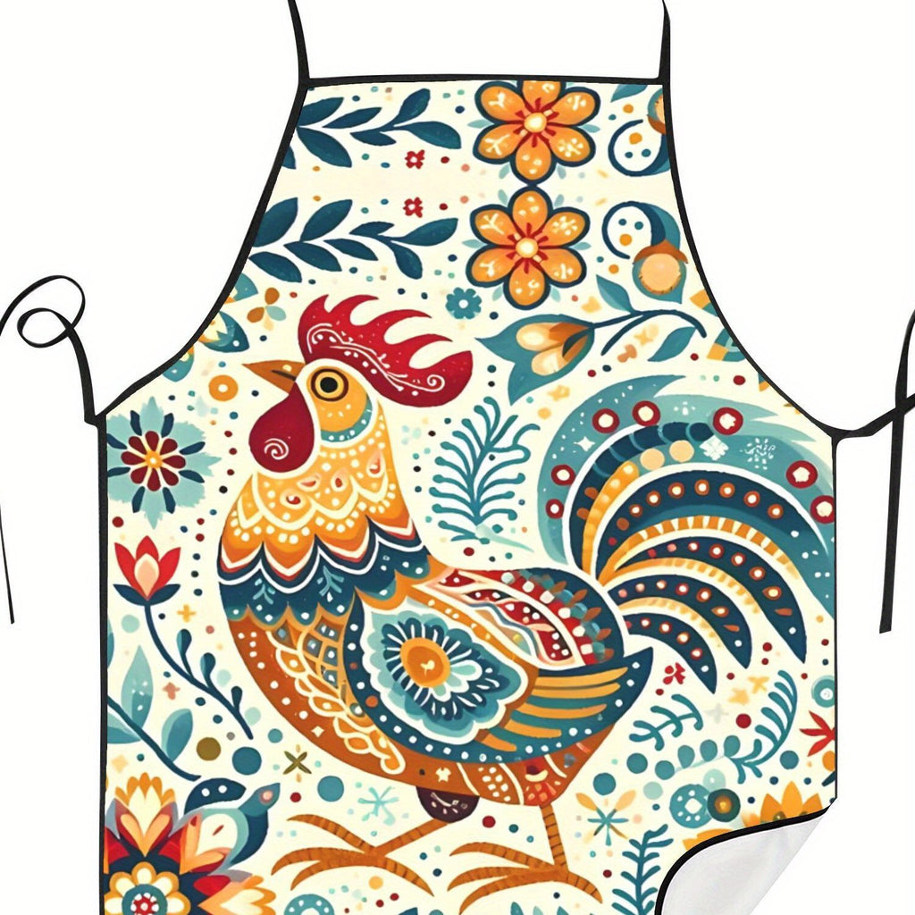 Printed Apron, Swedish Flower Hen Design, Vibrant Rooster & Floral Pattern, Lightweight Woven Fabric, Ideal for Kitchen & Restaurant Use, Vibrant Apron|Floral Pattern Apron|Durable Apron, Apron